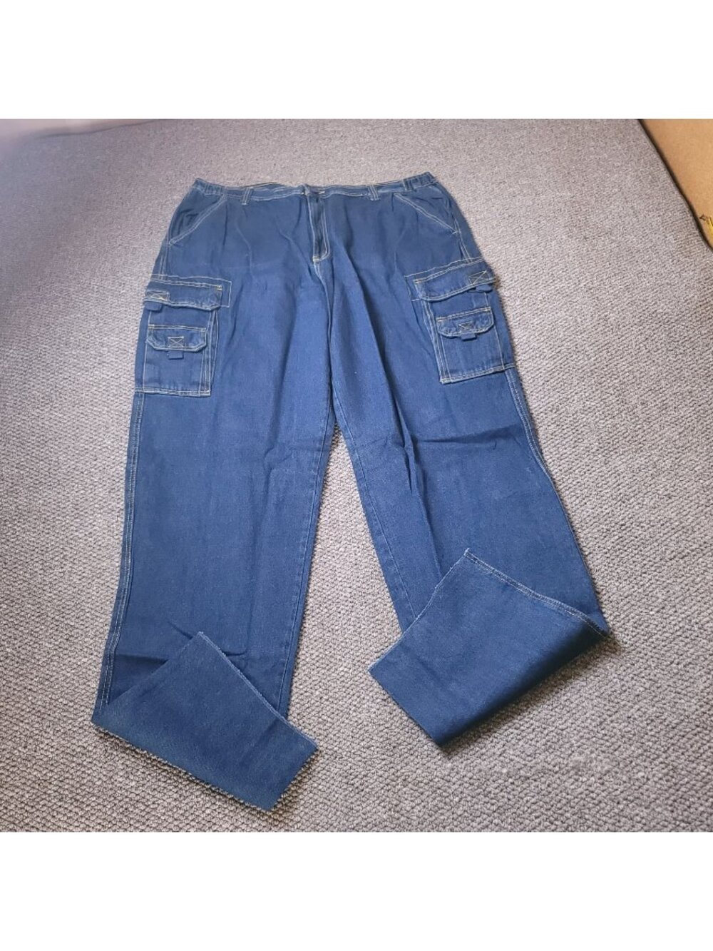 KingSize Cargo Jeans Mens 44 x38L Big Tall Elastic Blue Denim Pants Cotton y2K